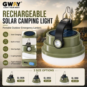 Rechargeable Solar Camping Lantern with 5 Lighting Modes Type-C Charging Built-in Hook Emergency Outdoor Light
