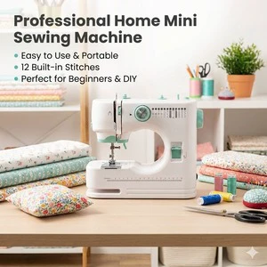 Mini Electric Motor Sewing Machine 12-Stitch Overlock Double Speed LED Light Household DIY Clothing
