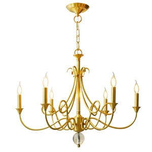 American Style Retro Simple All-Copper Chandelier French Countryside Branch Design for Living Room Bedroom Includes Middle