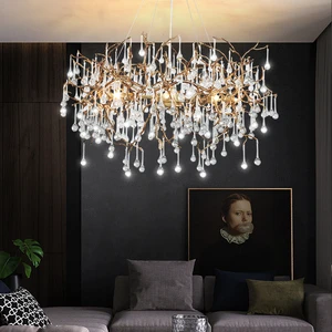 High-End Villa Crystal Chandelier Luxury American French Style Tree Branch Pendant Light for Restaurant Dining Table Living Room