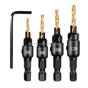 4pc HSS Titanium Plated Hexagonal Shank Adjustable Wrench Screw Guide Countersink Drill Woodworking Drill Bit Set