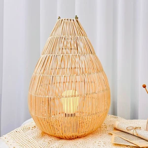 Natural rattan night lamp for bedroom nightstand wholesale cost stylish desk table lighting lamps