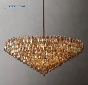 Chiara Modern LED Chandelier Smoke Glass Round Pendant Lights Fixture with Adjustable Height for Living Cozee Lighting