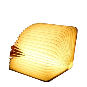 3D Creative LED Book Night Light USB Chargeable Retro Wooden Dimmable Reading Magnetic Foldable Desk Bedside Table Lamp