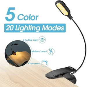 LOHAS 2026 New Style 14 LEDs Clip on Mini Reading Light 20 Light Modes USB Rechargeable Book Light for Reading in Bed