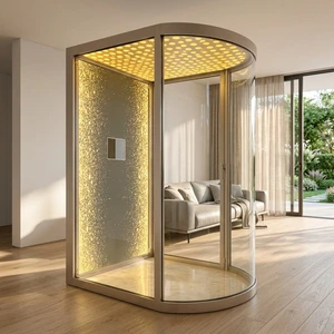 New LED Ambient Lighting Brushed Metal Mirror Back Wall Panel With Handrail Villa Hotel Elevator Cabin