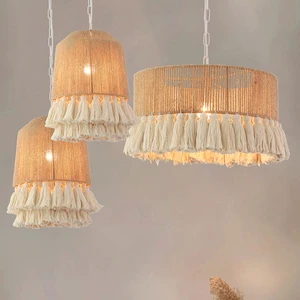 Bohemian Retro Personality Twine Tassel Creative Bedroom Study Dining Room Living Room 12WLED Lighting Fringe Twine Chandelier