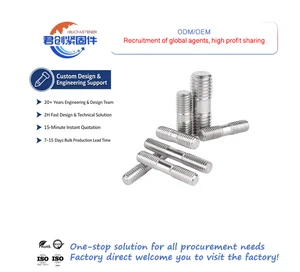 304 Stainless Steel Double-Head Screw Rod Extended Threaded Column Threaded Rod Double-Head Bolt M3M5 GB899 Standard A2-70