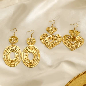 Cross-border Hollow Heart-shaped Tassel Drop Earrings Women's Office/Career Unique Versatile Gold-plated Stainless Steel