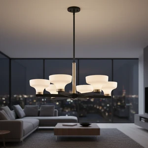 Customized Wholesale Mid-Century Modern Chandelier 6-Light Long Gold Bell Shade Steel E12 Semi Flush Mount Bedroom 360 Beam