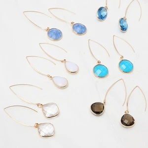Exquisite Women's Gold Plated Copper Drop Earrings with Multi-Shaped Pendant Design Handmade Glass Edges and Alloy Construction