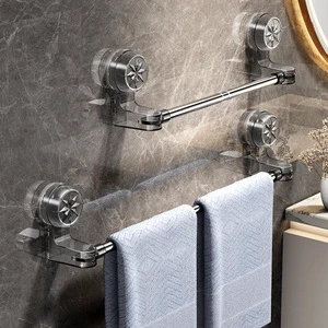 Strong Wall-Mounted Living Room Stainless Steel Non-Perforated Toilet Suction Cup Telescopic Towel Rack Plastic Abs Cross-Border