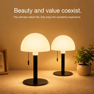 Rechargeable Cordless RGB Mushroom Table Lamp Pull Cord Switch Dimmable Wireless Battery Lamp For Wedding Restaurant