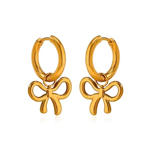 IVANDA Hot Selling High Quality Stainless Steel Jewelry Earrings Anti Tarnish Gold Plated Bow Drop Earrings