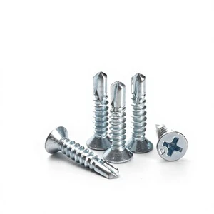 In-stock Wholesale Carbon Steel Cross-recess Countersunk Self-drilling Self-tapping Screws; Blue-white Zinc-plated Screws