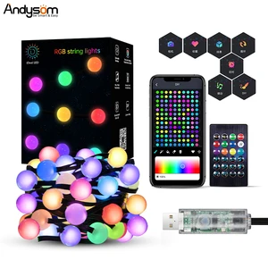 Wireless Wifi DIY Model Smart APP Control Holiday Christmas Decoration Ball Leather Wire Fairy String Light for Music