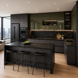 PET High Gloss Kitchen Cabinets for Modern Condo and Apartment Renovation