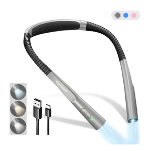 Glocusent Upgraded 3 Colors & 3 Brightness Adjustable Flexible Led Neck Reading Book Lamp Light for Reading in Bed