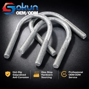 Carbon Steel Galvanized U-Bolt Pipe Clamp with Plain Finish Round Bend ASME B 18.31.5 Standard