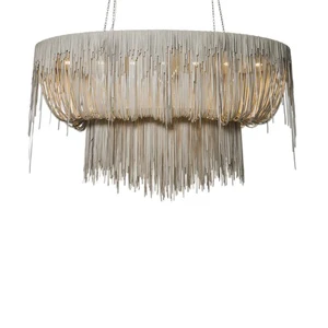 Nordic Modern Fringe Leather Chandelier Unique for Villa Customized Round Cream-Stone Pendant Lights for Lobby Foyer