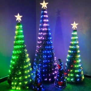 Smart LED Christmas Tree String Lights 220V Waterproof Cone Tower Shape Multi Color Changing Outdoor Holiday Decoration IP65