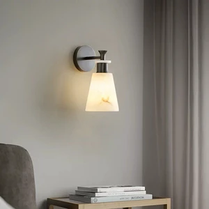 Modern Lighting American Art Deco Wall Lamp with White marble lampshade for Dining Room Bedroom Hallway