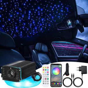 Twinkle 12W LED Starry Sky Light with RGBW LED Star Ceiling Fiber Optic Lights with 300pcs 3m 0.75mm Fiber Optic Cables for Car