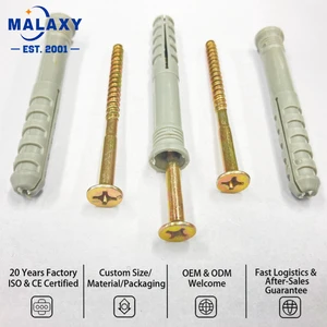 Malaxy Nylon Wall Plug Plastic Expansion Anchor with Corrosion Resistant Screw for Drywall Gypsum Plasterboard