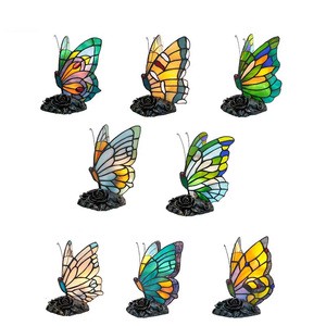 Tiffany Style Orange Butterfly Table Lamp Small Night Light for Reading Colorful Stained Glass Design USA in Stock