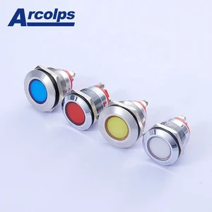 12mm Chrome Brass LED Indicator Light Waterproof Signal Lamp Concave 12V 24V Red Green Blue White Yellow Pilot Power Symbol