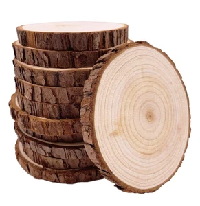 Eco-friendly Unfinished 10 Pieces Natural Round Pine Wood Tree Disc Wooden Log Tree Slices for Crafts