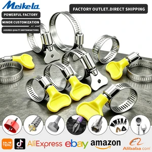 12-44mm Stainless Steel Adjustable Yellow Plastic Handle Hand Twist Hose Clamps Worm Driving Stainless Steel Pipe Clips for Tube