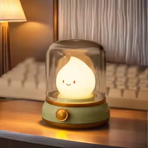 USB Rechargeable Retro Kerosene LED Night Light Modern Design Adjustable Brightness Warm White Acrylic Bedroom Lamp for Home Use