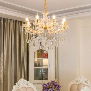 Luxury Modern Maria Theresa K9 Crystal Chandelier Adjustable Height Golden LED Pendant Light Remote Control for Living Room