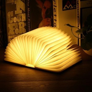 2026 Trending New Hot Sale Custom Logo Wooden Folding LED Book Lamp Reading Light Night Book Lights For Bedroom USB Battery Gift