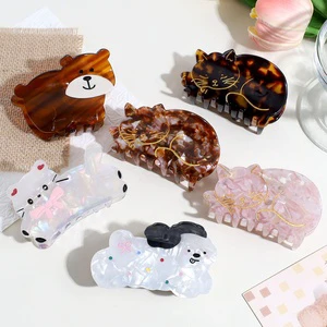 Korean-style Cute Cartoon Cat Claw Clip Sweet Girly Puppy Bear Half-tied Acrylic Hair Accessory Non-inlaid Versatile For Going