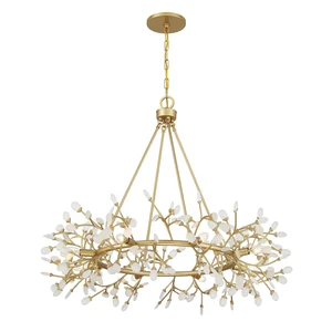 36 Inch New Nordic LED Firefly Chandeliers Acrylic Ring Branch Leaves Gold Hanging Lamps Bedroom Living Room Luster Lighting
