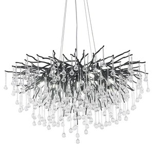 Modern Black Island Light Chandelier Restaurant Hanging Branch Crystal Chandelier K9 Drop-shaped Crystal Lamp