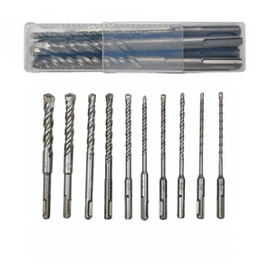 SDS Plus Hammer Drill Bit Set 10pcs Carbide Tipped Concrete Rotary Hammer Drill Bits Stone Cement Masonry-001