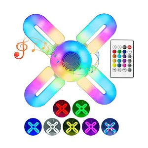 LED 4 Leaves Music Lamp Colorful Intelligent Audio Folding Bulb Lamp Remote Control Deformable Ceiling Light Fixture Music Light