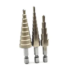 2025 6pcs HSS Step Cone Drill Bit Multipurpose Hex Shank Steel Straight Groove Spiral Core for Wood Woodworking Drilling