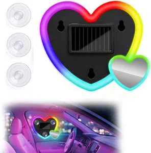 Stylish RGB Solar Powered LED Car Windows Interior Light 2 Heart Shape Atmosphere Ambient Light For Car Decorations SUV Pickup