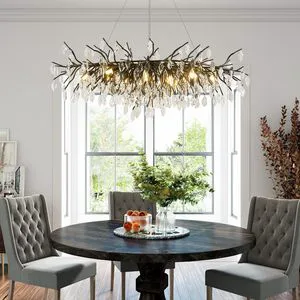 Chandeliers for Dining Room Modern Black Crystal Chandelier, OvalTree Branch Pendant, Foyer Pendant for Living Room,Bedrooms