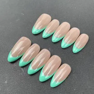 High-quality Handmade Nail Factory Wholesale Almond Shape Classic Hand-painted Green French Style Reusable