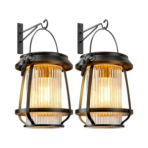 2 Pack Metal Solar LED Lantern Lamp Outdoor Waterproof Warm Light Solar Powered Garden Lights Home Patio Decoration