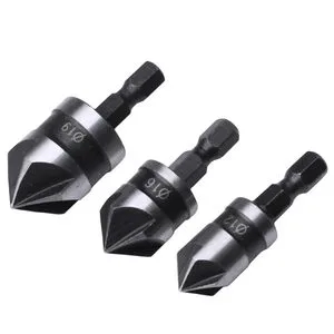 3 Pcs 90 Degree High Carbon Steel Chamfer Wood Countersink Drill Bit Set for Wood Well Drilling Drill Bit Set