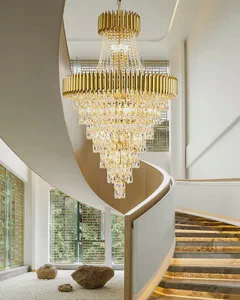 Yihao Customizable Crystal Fringe Chandelier New Design Mansion Villa Adjustable Height E12 Bulb Long Pendant Hanging Lamp