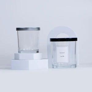 Transparent Cylinder 10oz Empty Candle Holders Lanterns and Candle Glass Jars with Metal Lid