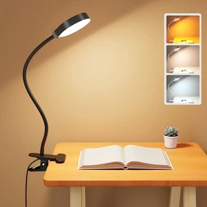Glocusent Flexible 5 Brightness Levels 3 Colors Dimmable Bedside Desk Clip on Book Reading Table Lamp Light