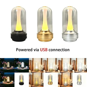USB Rechargeable Candle Table Lamp Stepless Dimmable 3 Color Touch Control Bedside Desk Light Romantic Room Decor